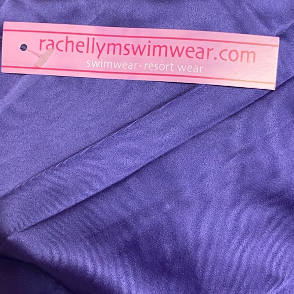 Rachel Lym PURPLE Resort Top Stretch Satin Swim Coverup Ruffle Off Shoulder - Picture 10 of 12